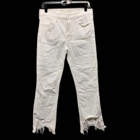 Mother The Dutchie Ankle Jaws Jeans Womens 27 White Frayed Hem Distressed Denim - Picture 1 of 14